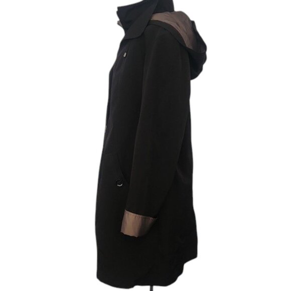 Gallery New York Black Lined Hooded Mid-Length Trench Coat - Size Large - Picture 3 of 15